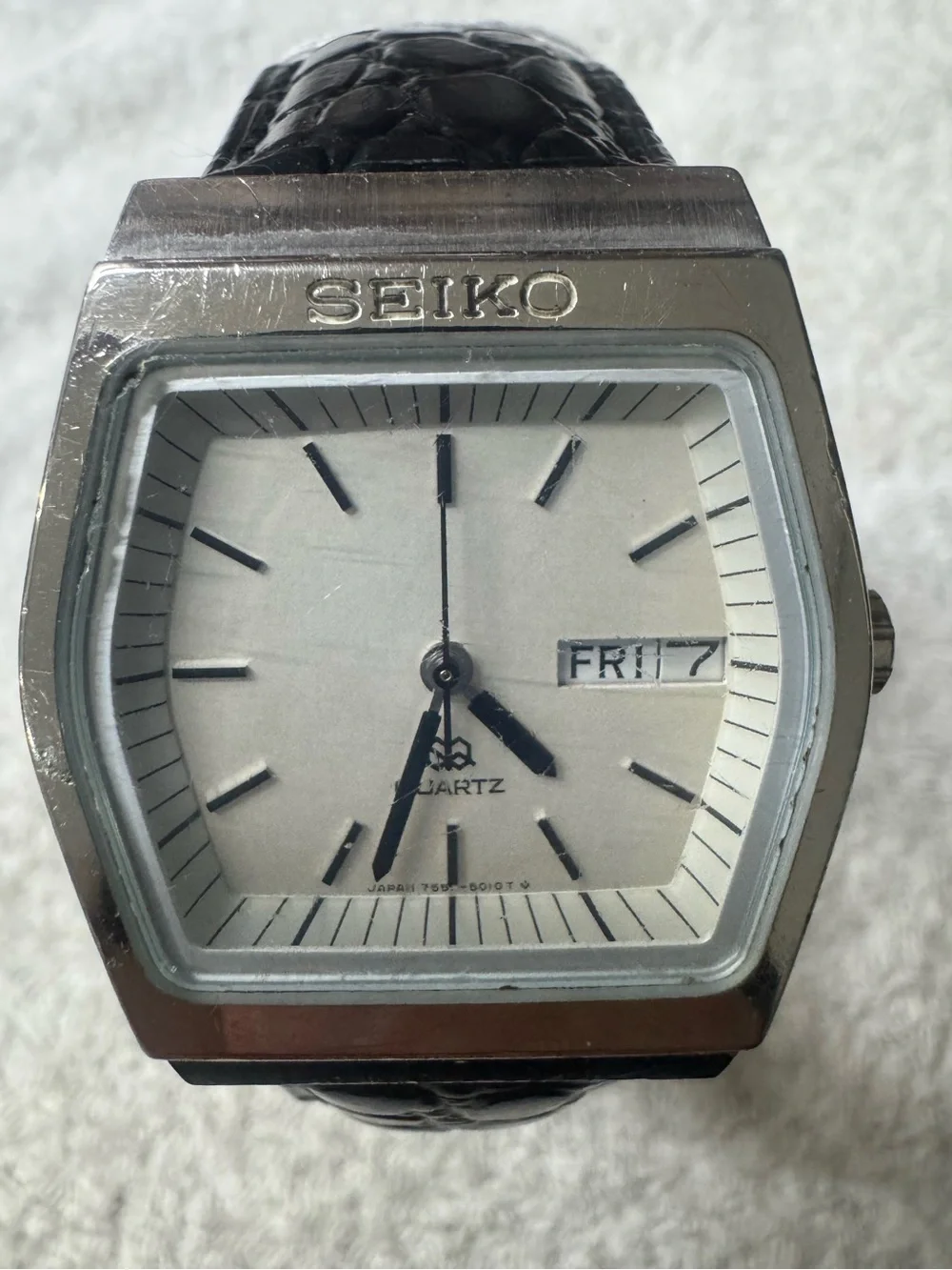 Seiko Men's Silver Dial Quartz Watch - Black Strap